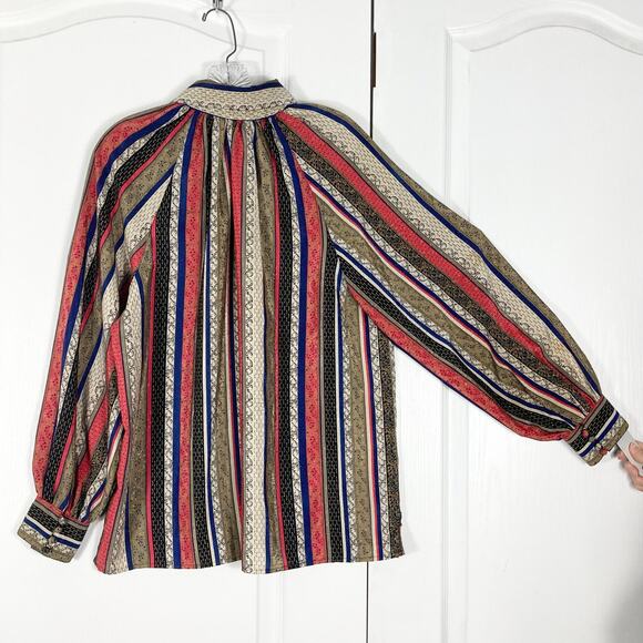 NWOT EVAN PICONE Top 14 Vintage Stripe Jacquard Asymmetric-Button-Collar Ruched - Picture 3 of 14